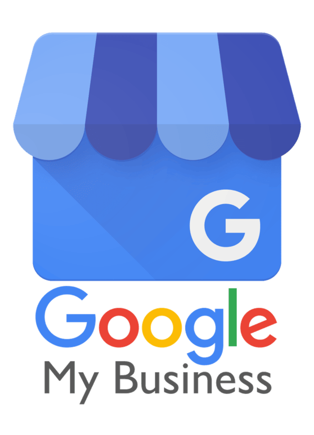 A Google My Business logo with a blue awning on a white background leading to a Dallas Concrete Company
