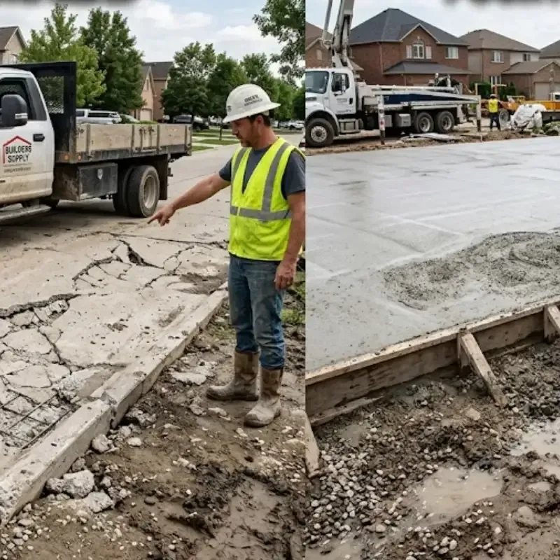 Residential concrete driveway slab in Dallas showing cracked four-inch slab due to heavy vehicle load and poor design conditions