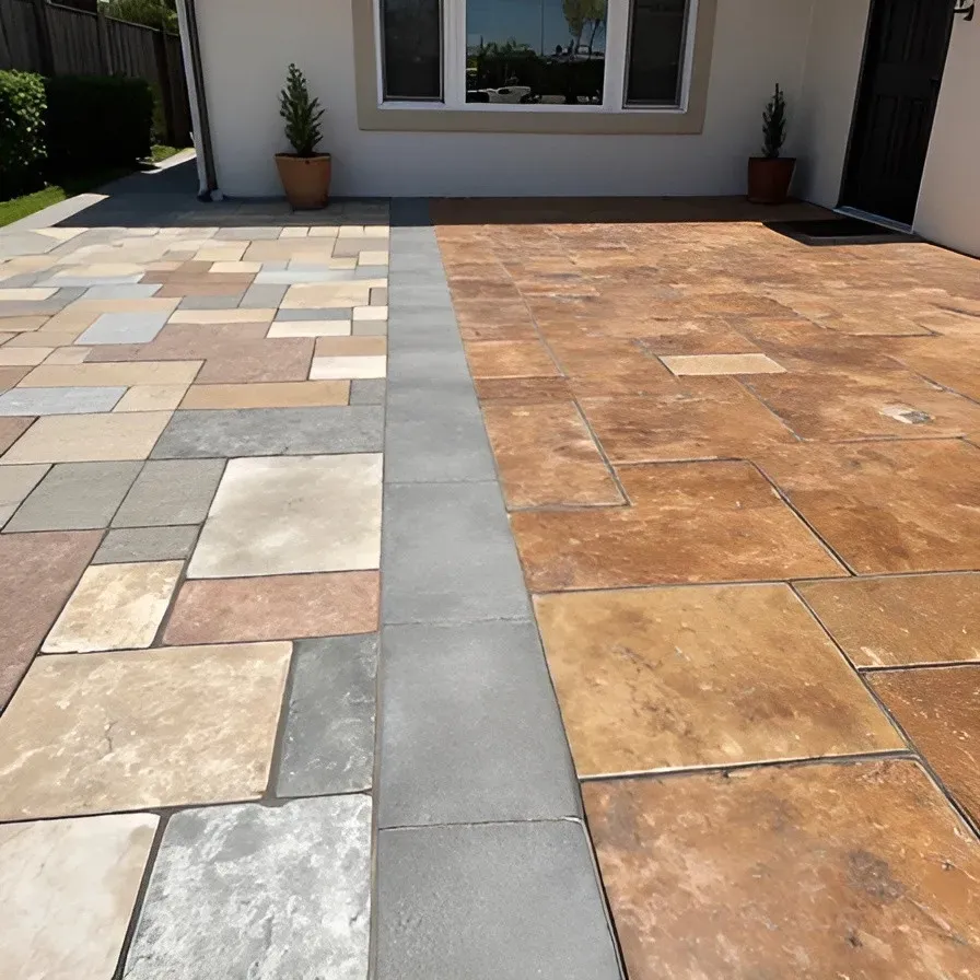Stamped vs stained concrete driveway comparison
