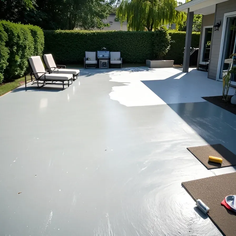 Painted concrete deck in Colorado backyard