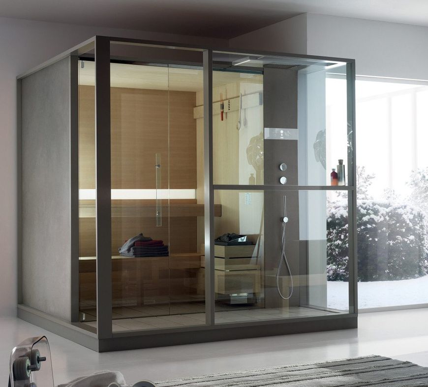 cabina sauna interamente  vetro