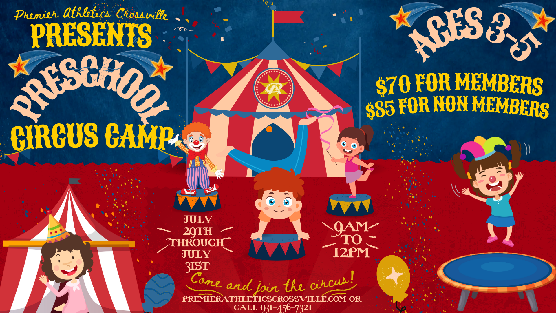 An advertisement for a preschool circus camp