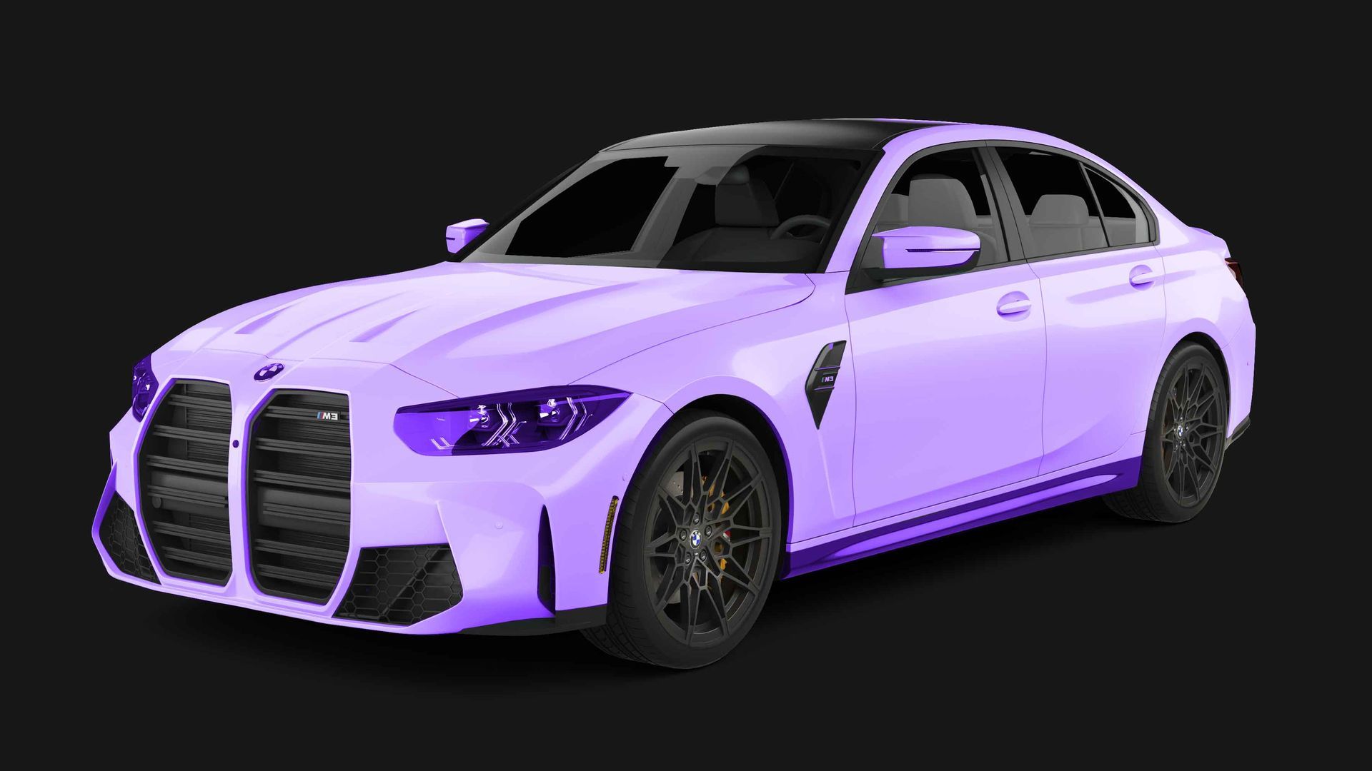 A yellow and white sports car on a black background.