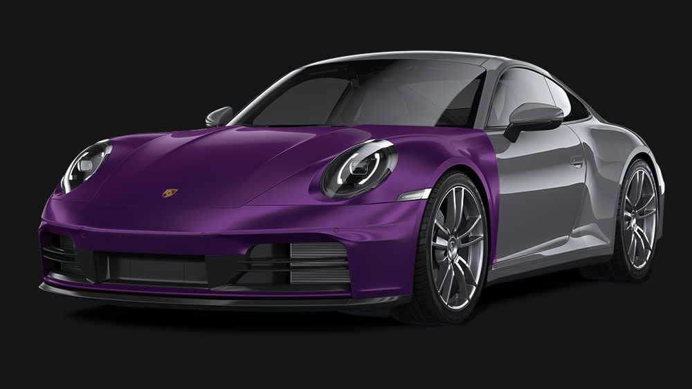 A white and yellow sports car on a black background.