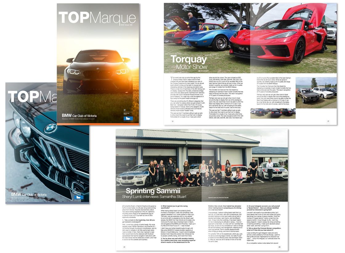 BMW car club Victoria magazine covers and spreads