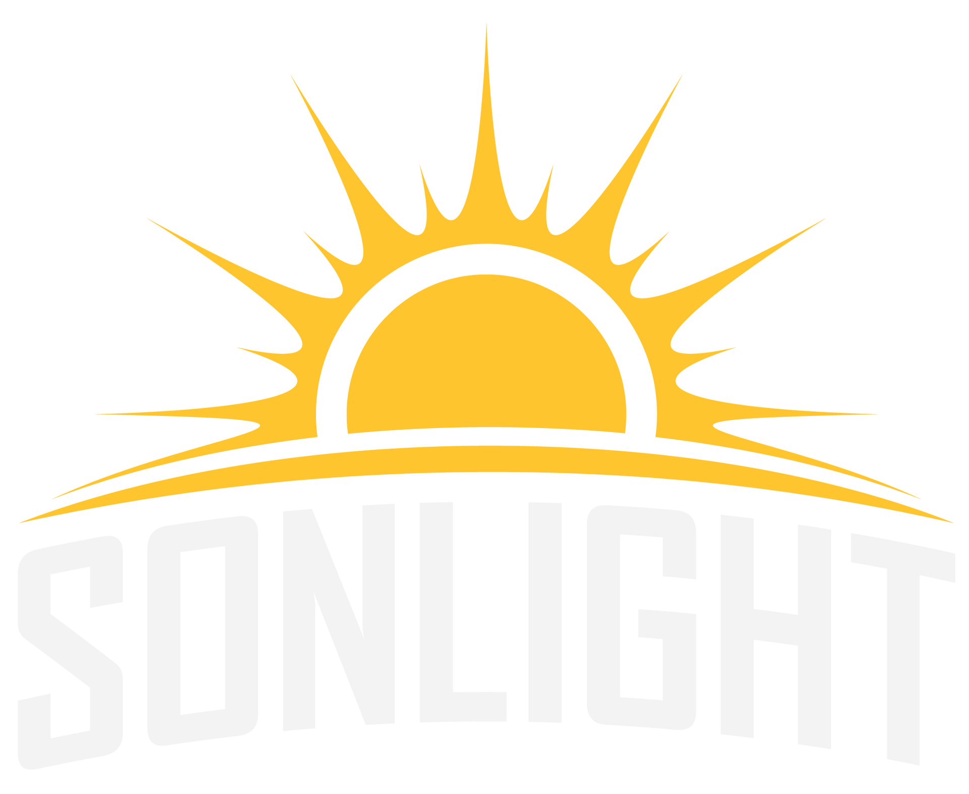 Sun with rays over the word “SONLIGHT” in yellow and gray