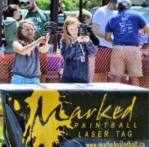 two girls playing laser tag