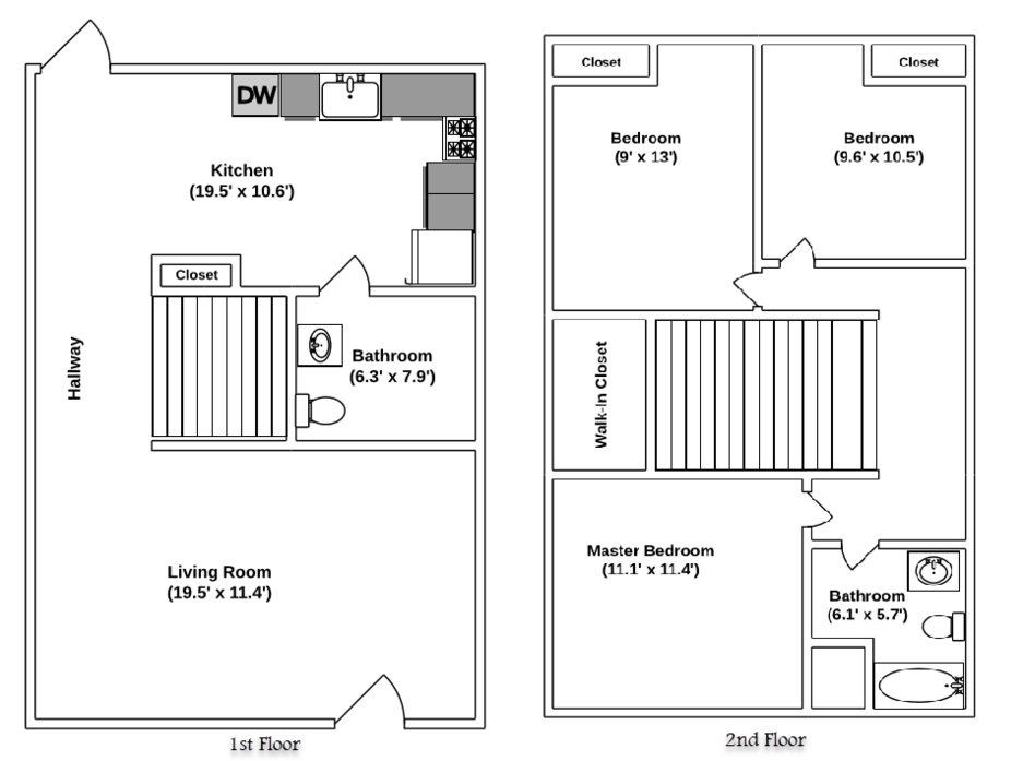 Floor Plan: 3 Bed · 1.5 Bath · 1,200 SQ. FT.