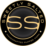 The logo for sweetly salted handcrafted puffed corn