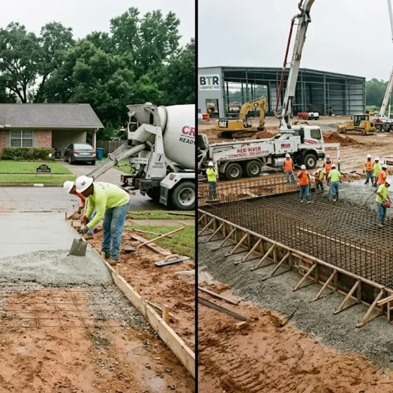 Baton Rouge concrete contractor explaining differences between residential and commercial