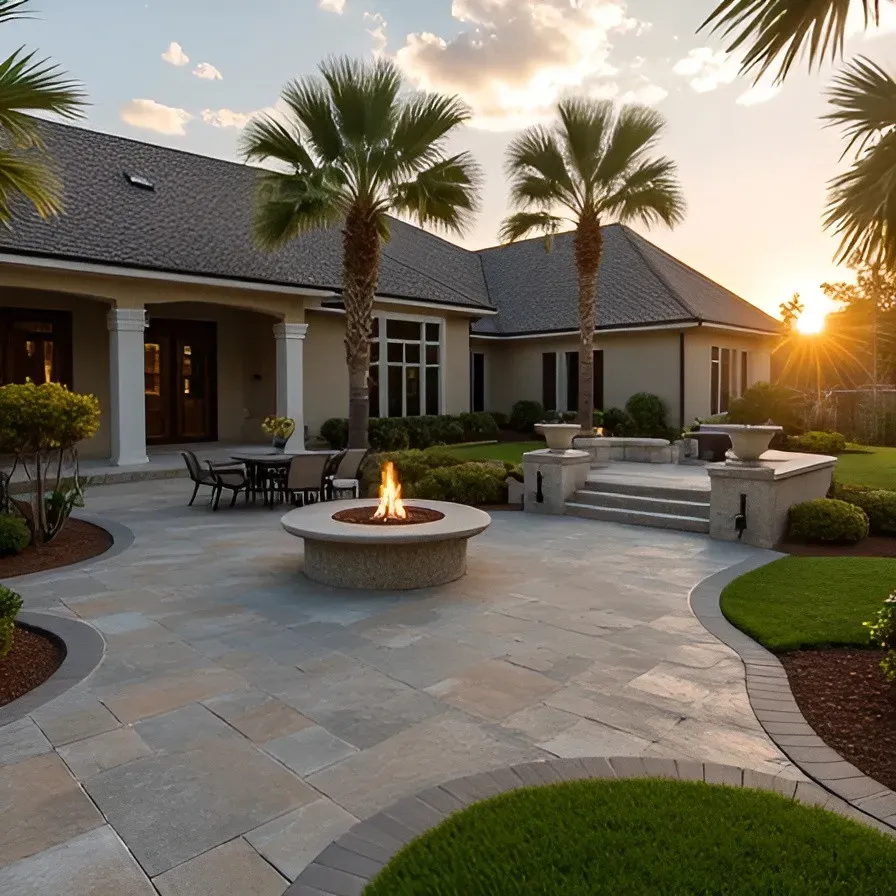 Creative concrete patio Baton Rouge backyard