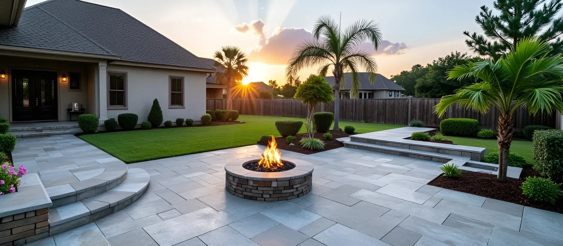 Creative concrete patio Baton Rouge backyard
