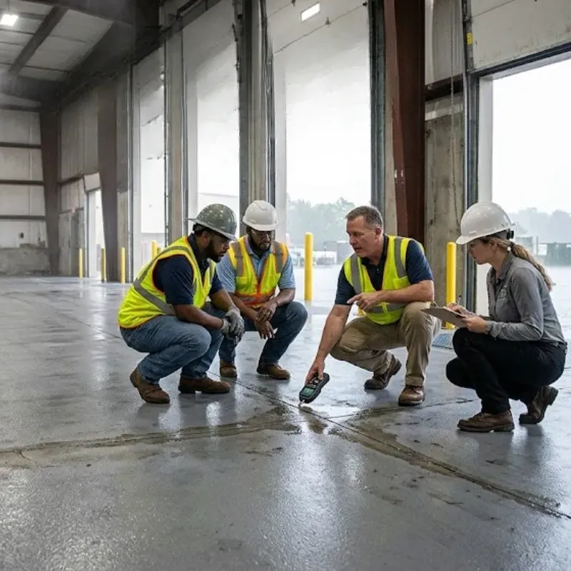 Industrial warehouse flooring in Baton Rouge, Louisiana showing moisture-resistant epoxy coating for high-humidity environments