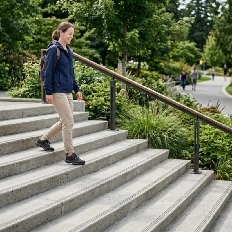 Safe outdoor concrete steps with consistent riser height and proper tread depth for improved slip resistance and natural foot placement