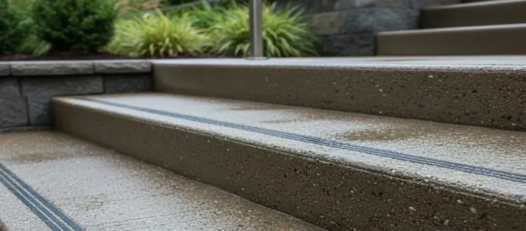 Slip-resistant outdoor concrete steps safety