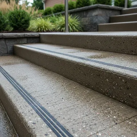 Slip-resistant outdoor concrete steps safety