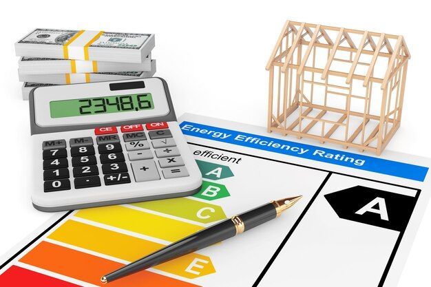 energy efficiency rating with house frame white background