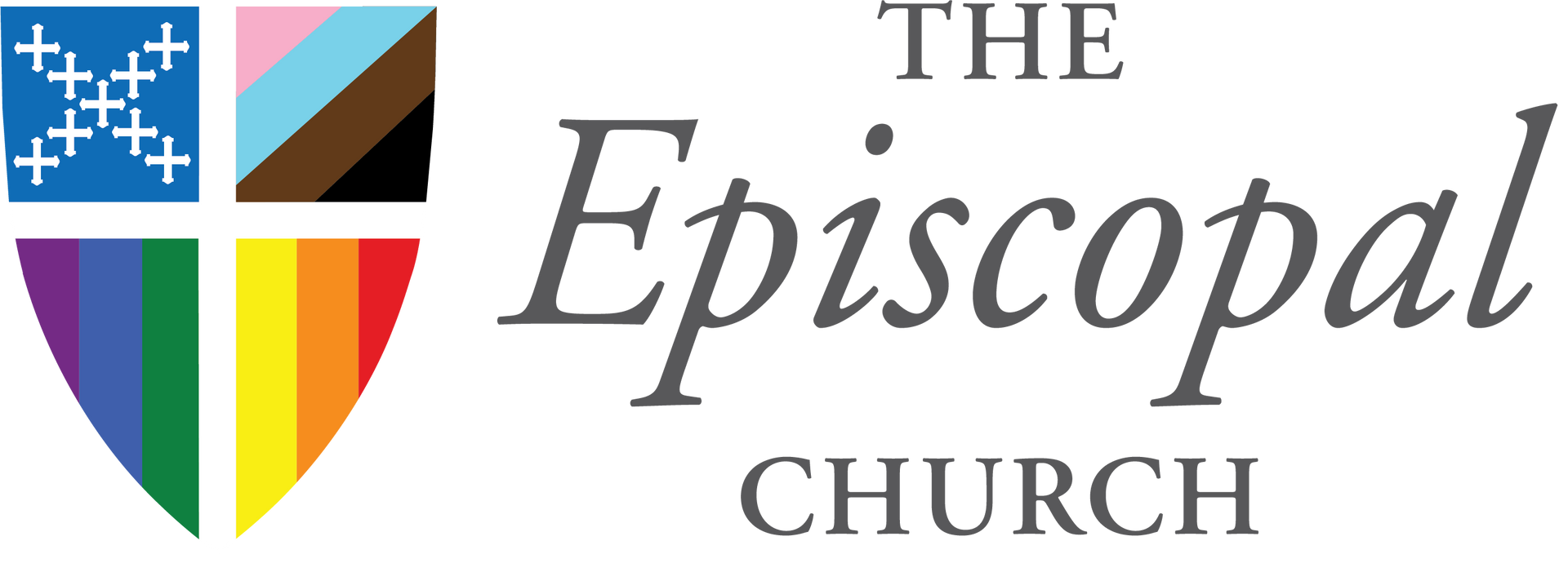 Logo of The Episcopal Church with a shield design incorporating rainbow and pride flag colors.