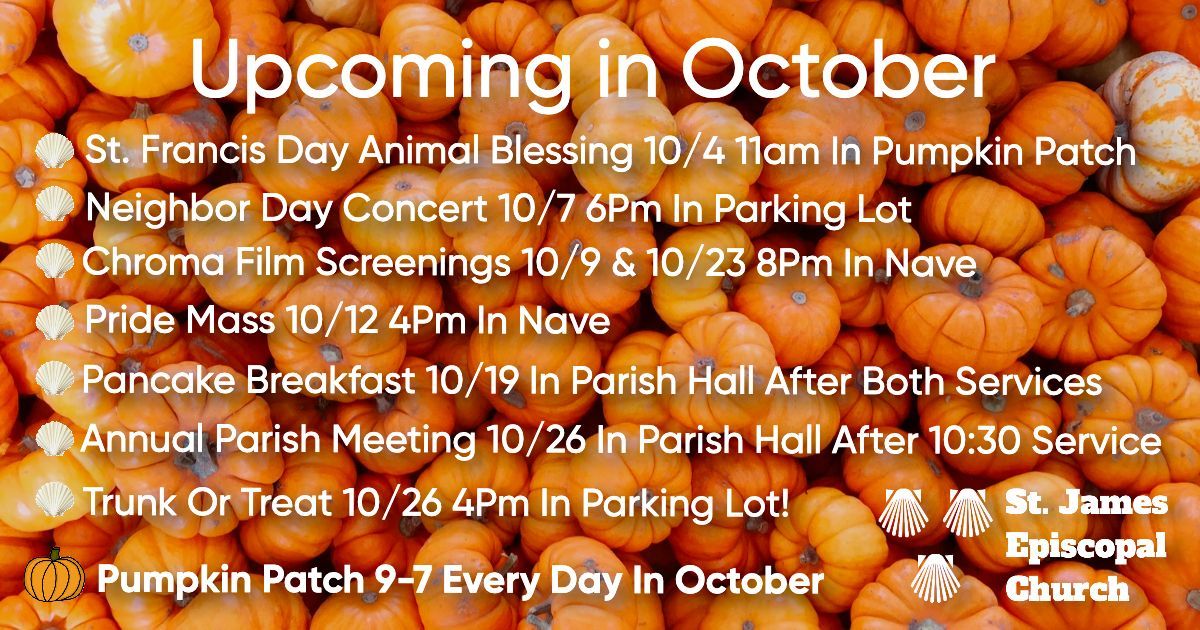 Upcoming September events at St. James Episcopal Church: I-Spy, pop-up chapel, rummage sale, anniversary, screenings, breakfast, and The Artist's Way.