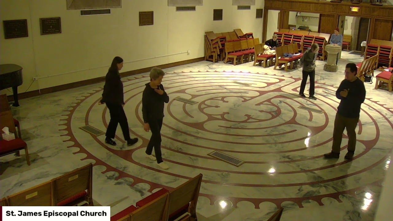 People walking a labyrinth at St. James Episcopal Church.