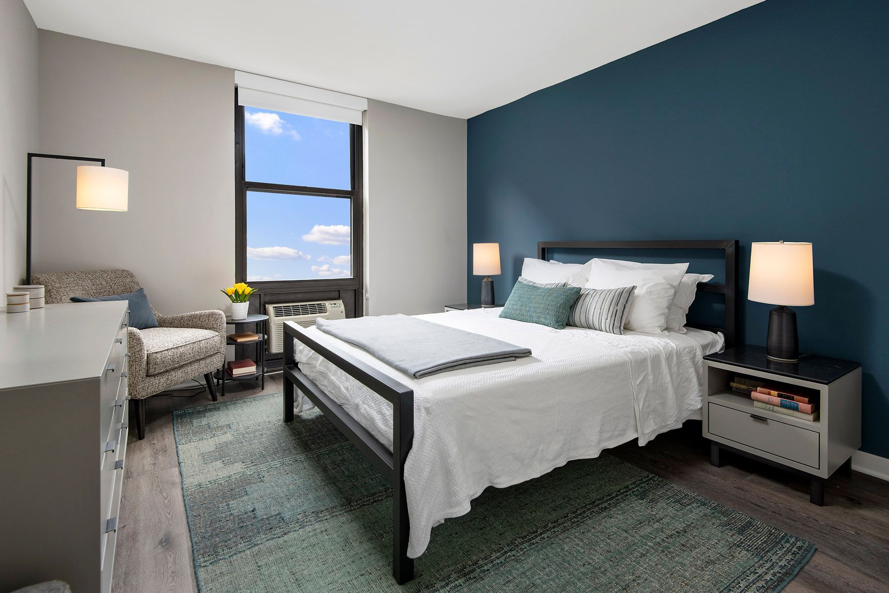 Bedroom at Reside on Barry in Chicago, IL. 