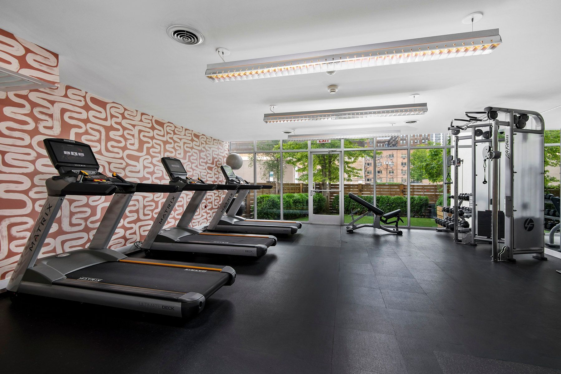 Fitness center at Reside on Barry in Chicago, IL. 