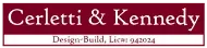 Logo for Cerletti & Kennedy Design-Build, featuring company name in white text on a maroon background with license number.
