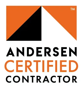 Andersen Certified Contractor logo with orange and black geometric shapes above the black text on a white background.