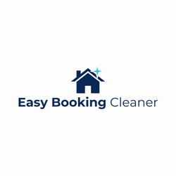 Easy Booking Cleaner logo with navy house icon and sparkle on a white background