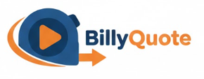 Logo with dark blue circle, orange play button and 