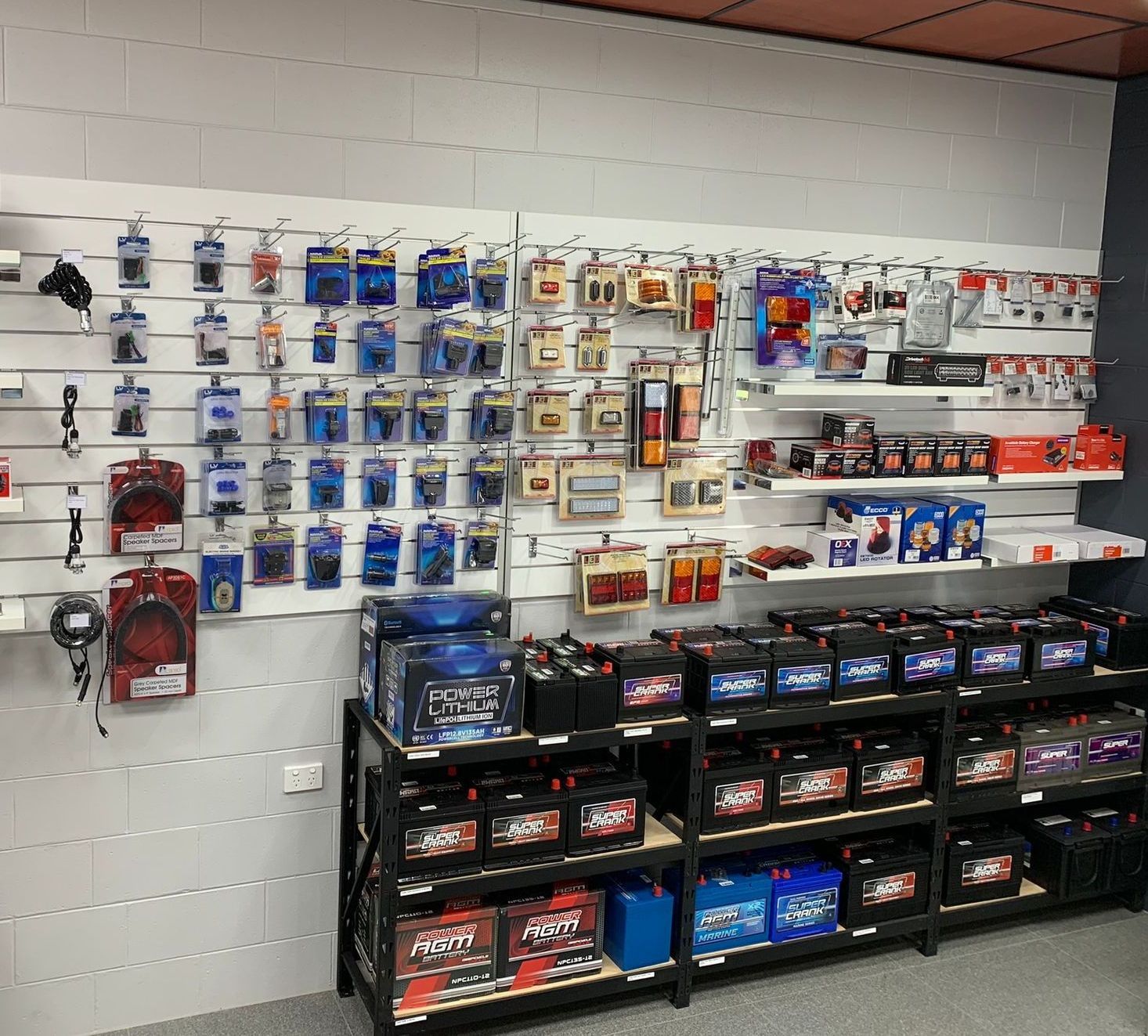Wall of a Variety of Auto Electrical Accessories — Innisfail Auto Electrics Pty Ltd in Mundoo, QLD