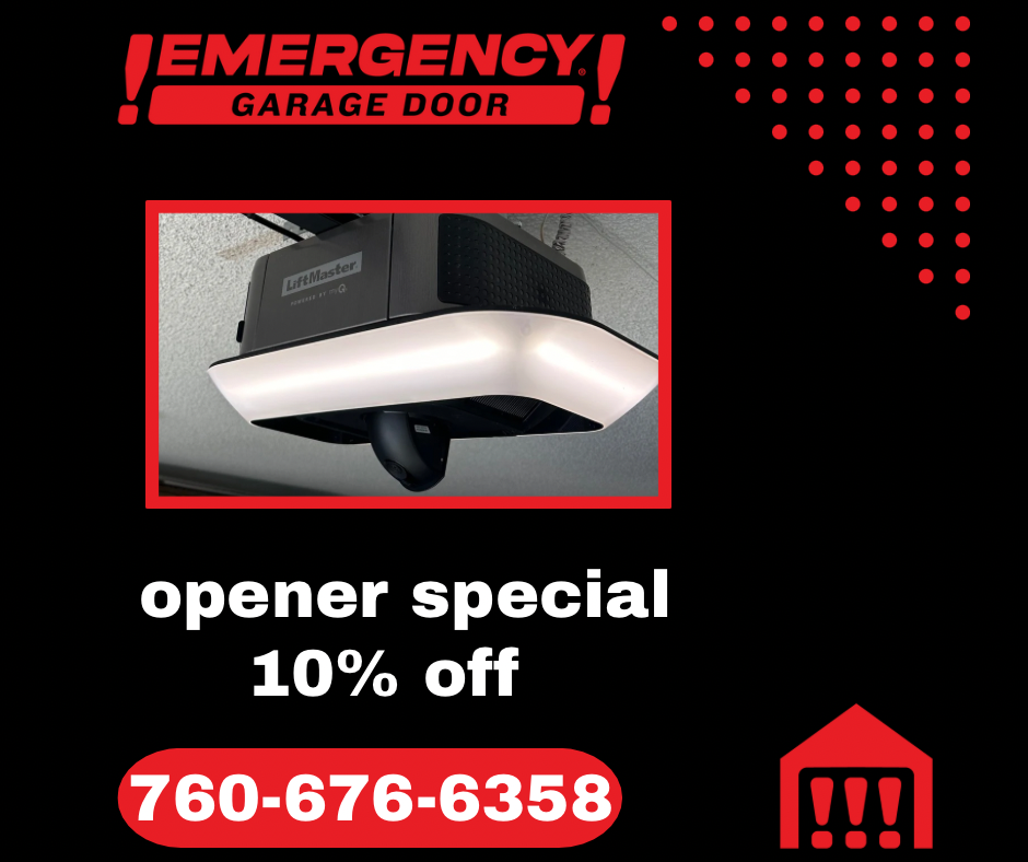 An advertisement for an emergency garage door opener special