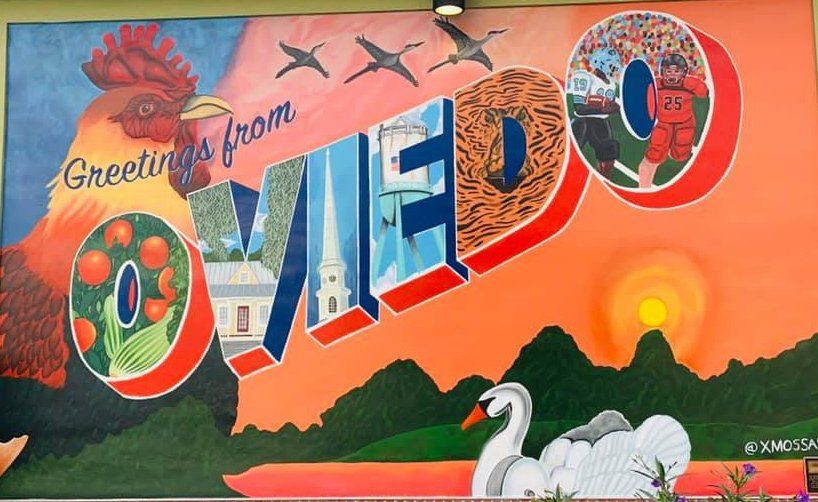 A painting on a wall that says greetings from owen