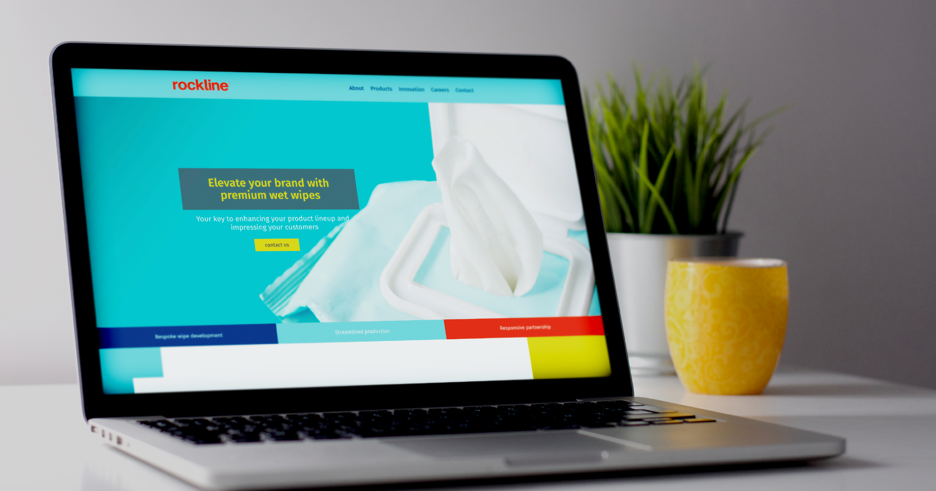 website with wet wipe manufactuer website on the screen