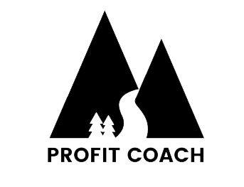 Two triangles forming mountains and Profit Coach name
