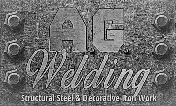 A black and white photo of the ag welding logo