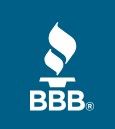 The bbb logo is a white flame on a blue background.