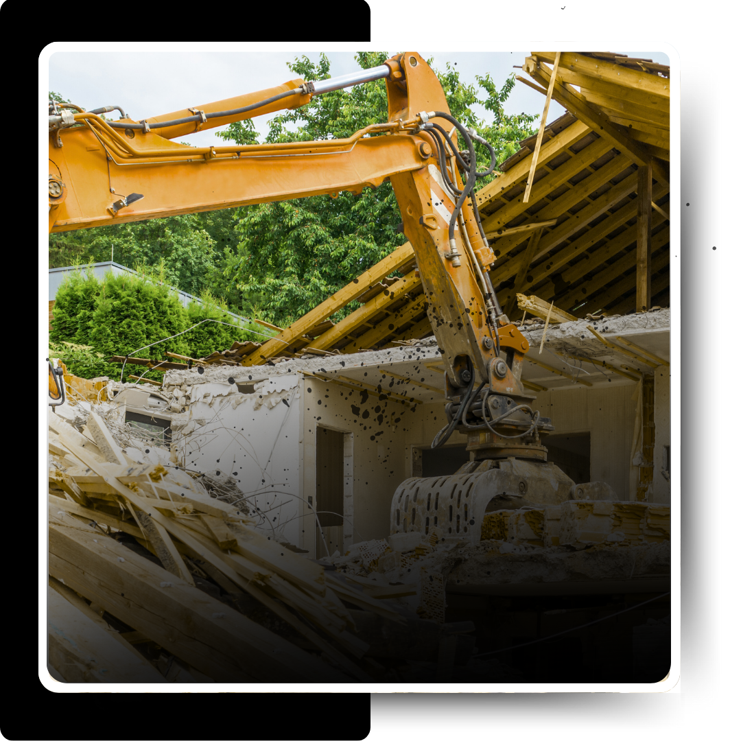A demolished deck and shed
