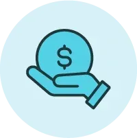 Hand holding a blue coin with a dollar sign.