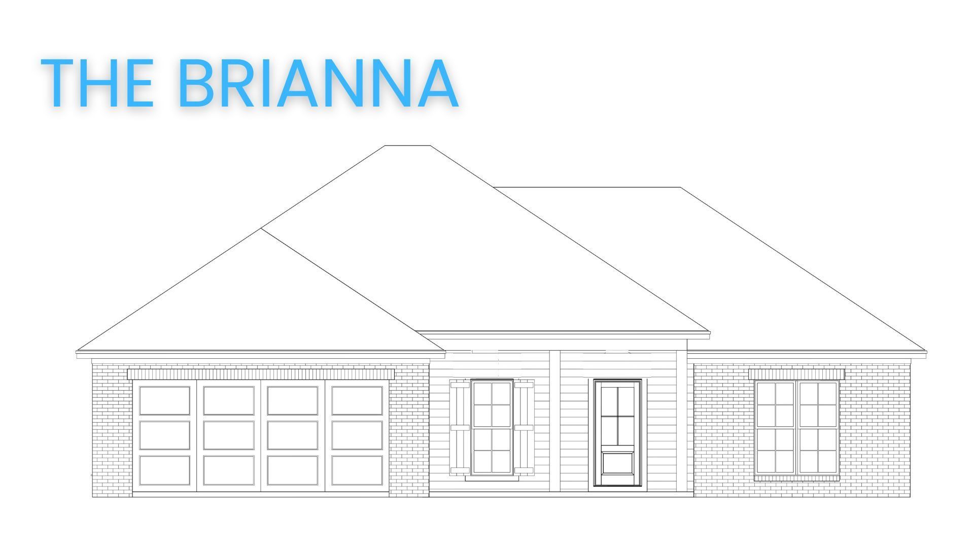 Line drawing of a single-story house named