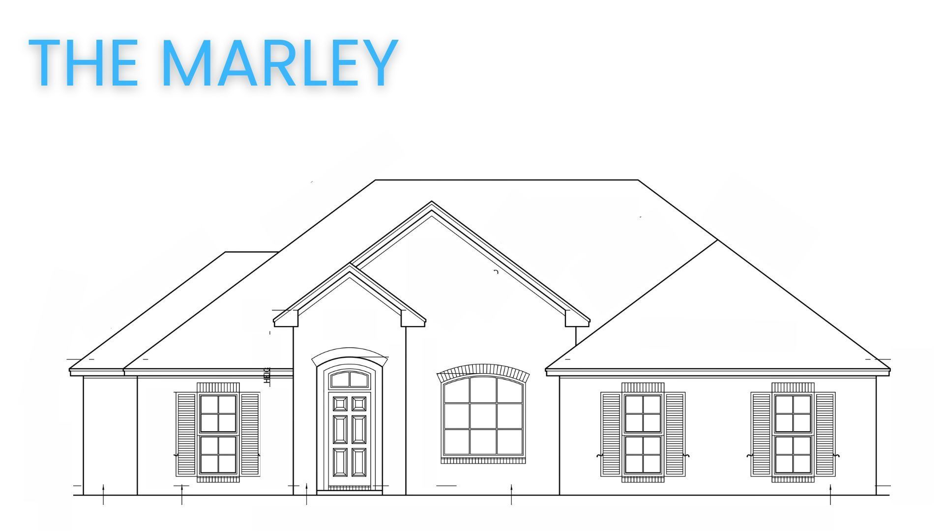 Line drawing of a one-story house titled