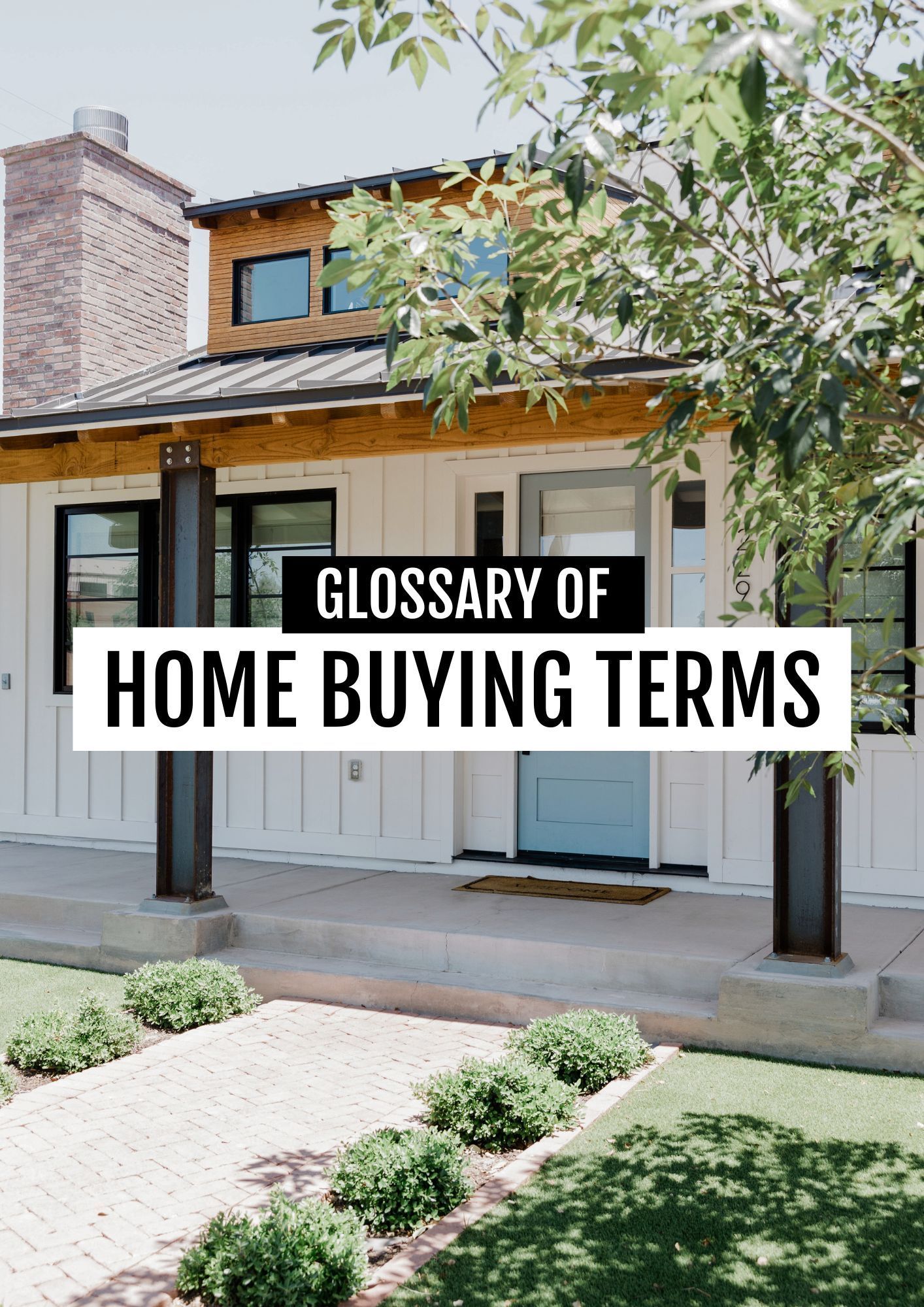 A glossary of home buying terms with a picture of a house.