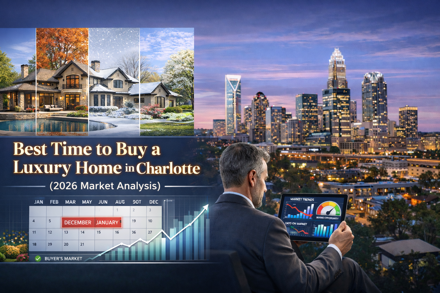 Charlotte luxury home market timing calendar showing best months to buy with seasonal trends analysis