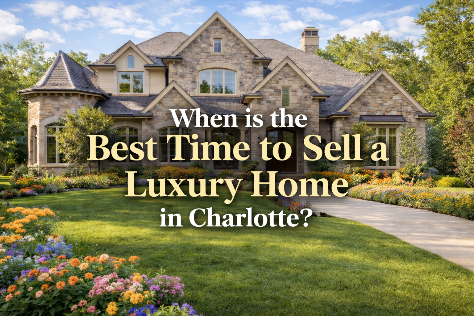 A beautiful luxury home in Charlotte, NC with a for sale sign in the yard