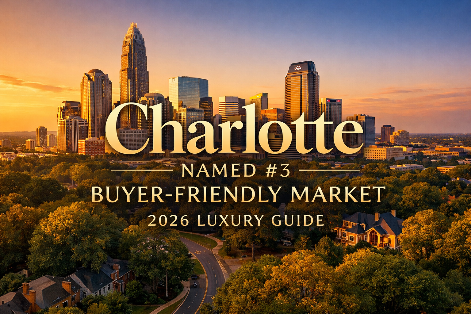 Charlotte NC skyline at golden hour showing the city ranked number 3 buyer-friendly market