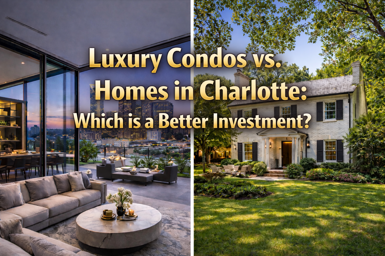 A comparison of a luxury high-rise condo and a single-family home in Charlotte, NC, for luxury buyers.