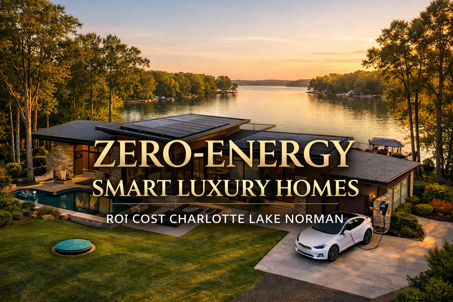 Zero-energy luxury home on Lake Norman with solar panels geothermal system and smart home technology