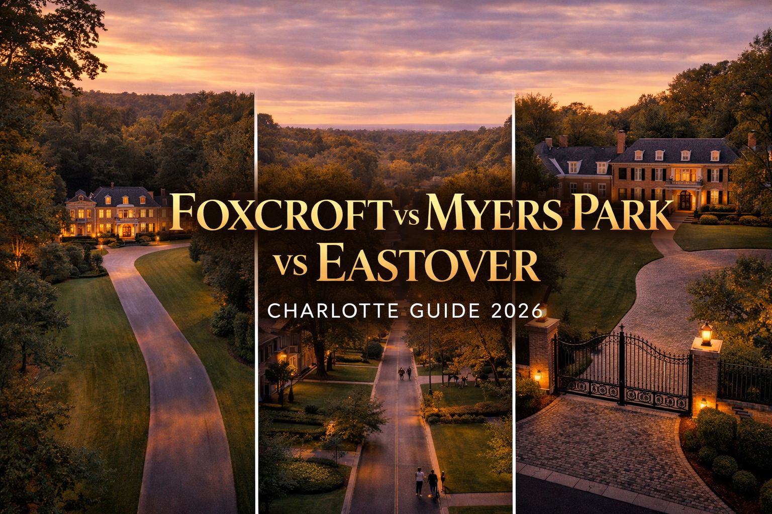 Aerial comparison of Foxcroft Myers Park and Eastover luxury neighborhoods in Charlotte NC