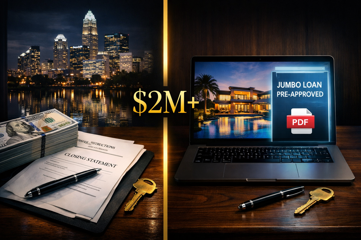 Cash versus jumbo loan decision framework for Charlotte luxury homes $2M+ in 2026 with wire transfer