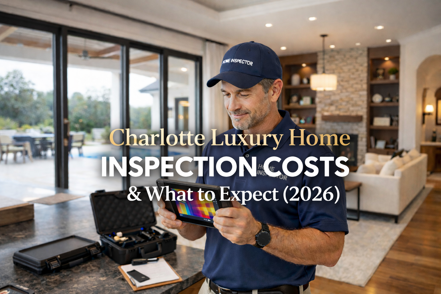 Professional home inspector examining luxury property in Charlotte NC with thermal imaging equipment